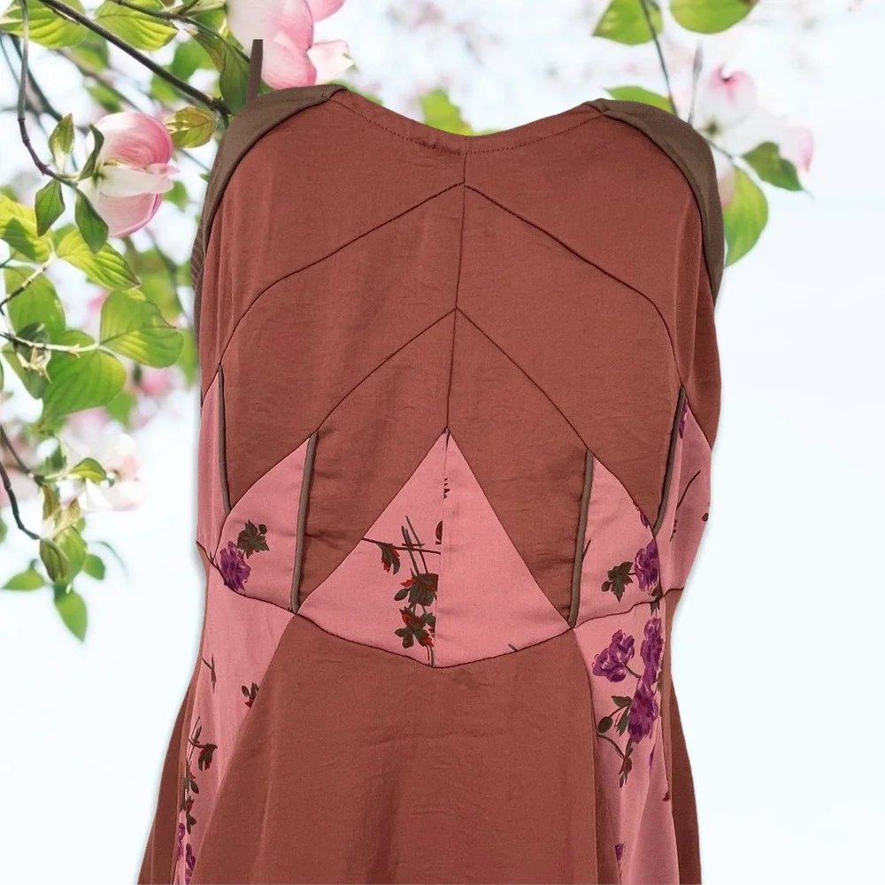 Free People Spaghetti Adjustable Strap Hi-Low Patchwork Dress Size 6 - Picture 2 of 7